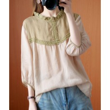 Handmade Peter pan Collar patchwork lace clothes For Women nude blouses