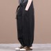 New loose large size literary belt pure black casual pants women