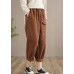 Italian Chocolate Casual Spring Elastic Waist Pockets Wide Leg Pants