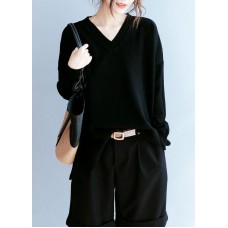 Elegant black clothes For Women v neck side open fall blouse