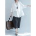 White Button Loose Casual Fall Blouses Three Quarter Sleeve