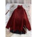 Turtleneck sweater women loose burgundy net red inner padded top