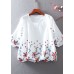 Cute White O-Neck Embroideried Chiffon tops lantern sleeve