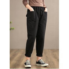 Bohemian Spring Pant Oversized Black Work elastic waist Trousers