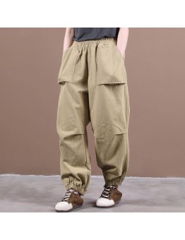 Autumn  three-dimensional pocket elasticated foot pleated casual pants