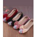 Retro Pink Embroideried Tassel Cotton Fabric Flat Shoes For Women