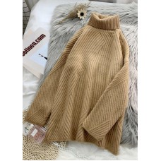 Cute yellow knit blouse  high neck plus size fall knit tops