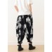 Women White Print Elastic Waist Cotton Pants