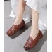 Casual Hollow Out Flat Feet Shoes Khaki Cowhide Leather Embossed Flats Shoes