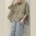 Chic lapel pockets linen shirts women Christmas Gifts khaki blouse