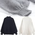 For Work gray knitwear plus size clothing high neck lantern sleeve knitted t shirt