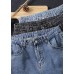 Unique Denim Dark Blue High Waist Spring Elastic Waist Pattern Wild Pants