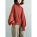 Comfy  red knit tops fall fashion high neck lantern sleeve top