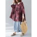 Bohemian v neck linen cotton summerclothes red prints Dresses shirts