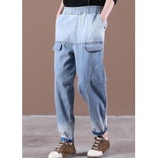 Modern Light Blue Trousers Thin Spring Pockets Sewing Casual Pants