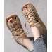 2021 Chocolate Lace Up Flat Sandals Cowhide Leather