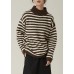 Pullover fall brown striped knit tops Loose fitting high neck knitted pullover