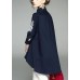 Handmade Blue Peter Pan Collar Embroideried Asymmetrical Design Cotton Long Shirt Half Sleeve