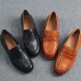 Fine Embossed Flat Shoes Black Cowhide Leather