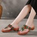 Orange Floral Cowhide Leather Thong Flip Flops