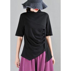 Classy Black High Neck asymmetrical design Cotton Tops Summer