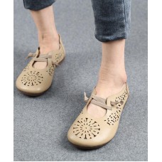 Beige Flats Hollow Out Cross Strap Flat Feet Shoes