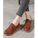 Casual Cross Strap Flat Shoes Brown Cowhide Leather