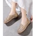 Casual Hollow Out Flat Feet Shoes Khaki Cowhide Leather Embossed Flats Shoes