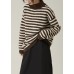 Pullover fall brown striped knit tops Loose fitting high neck knitted pullover