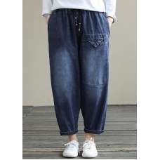 Bohemian Denim Blue High Waist Loose Spring Cinched Work Outfits Wild Trousers