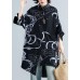 Style black prints cotton clothes For Women lapel collar Dresses summer tops