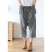 Plus Size Grey Asymmetrical Design Pockets Cotton Crop Pants