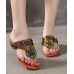 Orange Floral Cowhide Leather Thong Flip Flops