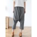 Plus Size Grey Asymmetrical Design Pockets Cotton Crop Pants