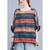 Plus Size Orange Bat wing Sleeve O-Neck asymmetrical design Fall Striped Top