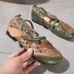 Stylish Splicing Loafers Green Genuine Leather Flat Sandals