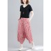 Casual Red Plaid Large Women's Elastic Waist Pants