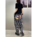 Plus Size Black Graphic High Waist Wide Leg Pants