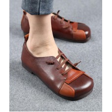 Comfortable Flat Shoes Chocolate Genuine Leather