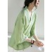 Elegant Green V Neck Butterfly Sleeve Tie Waist Summer Linen Tops