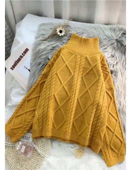 Women yellow crane tops high neck thick fall fashion knitwear