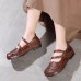 Stylish Splicing Loafers Green Genuine Leather Flat Sandals