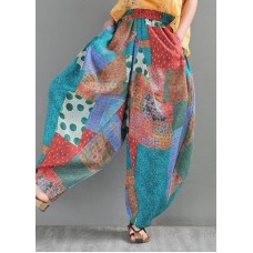 Stylish Print Elastic Waist Linen Harem Summer Pants